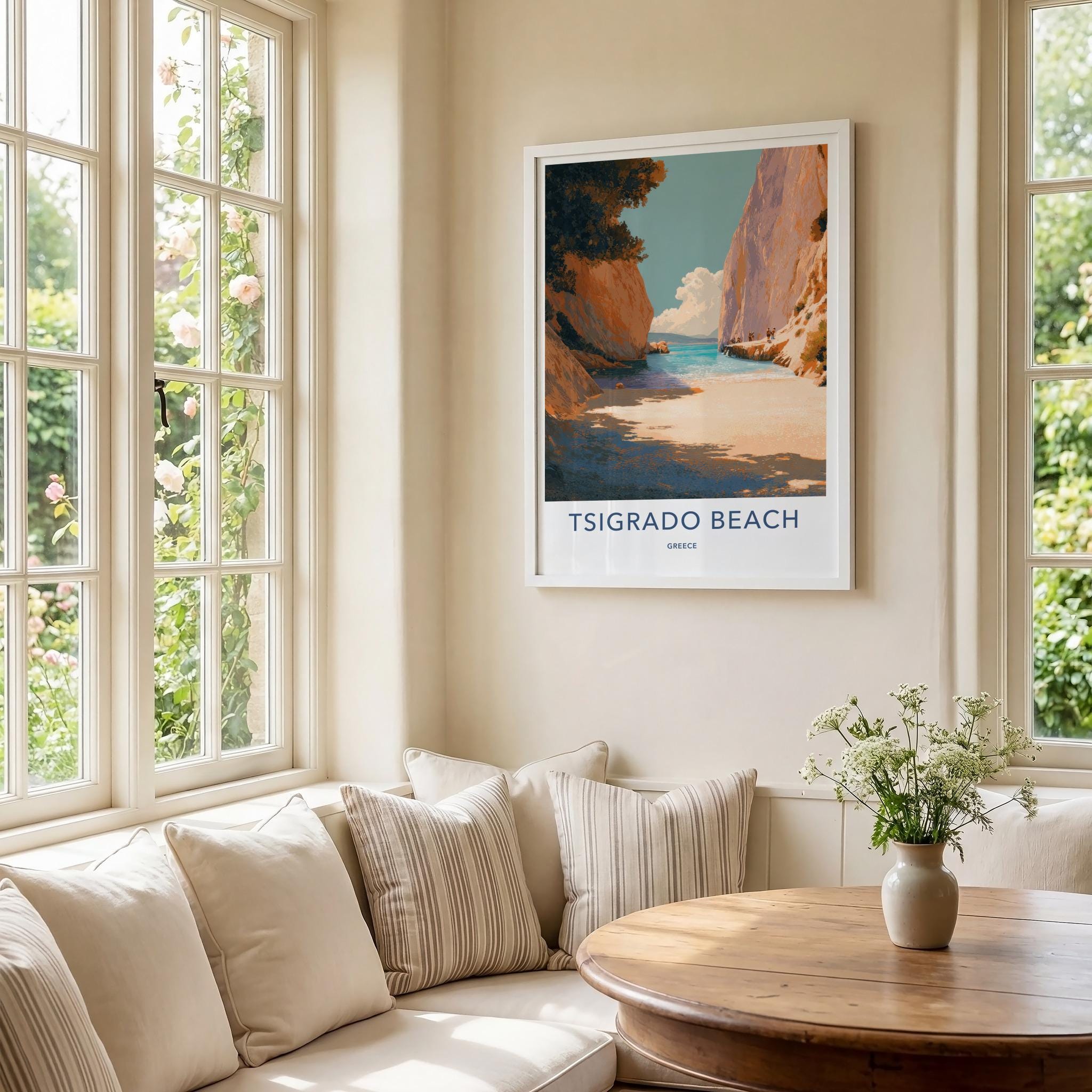 Tsigrado Beach Poster - Greece Travel Art - Secluded Beach Cove Wall Decor