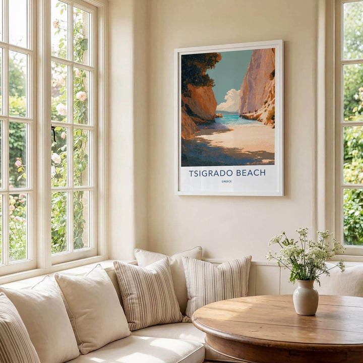 Tsigrado Beach Poster - Greece Travel Art - Secluded Beach Cove Wall Decor