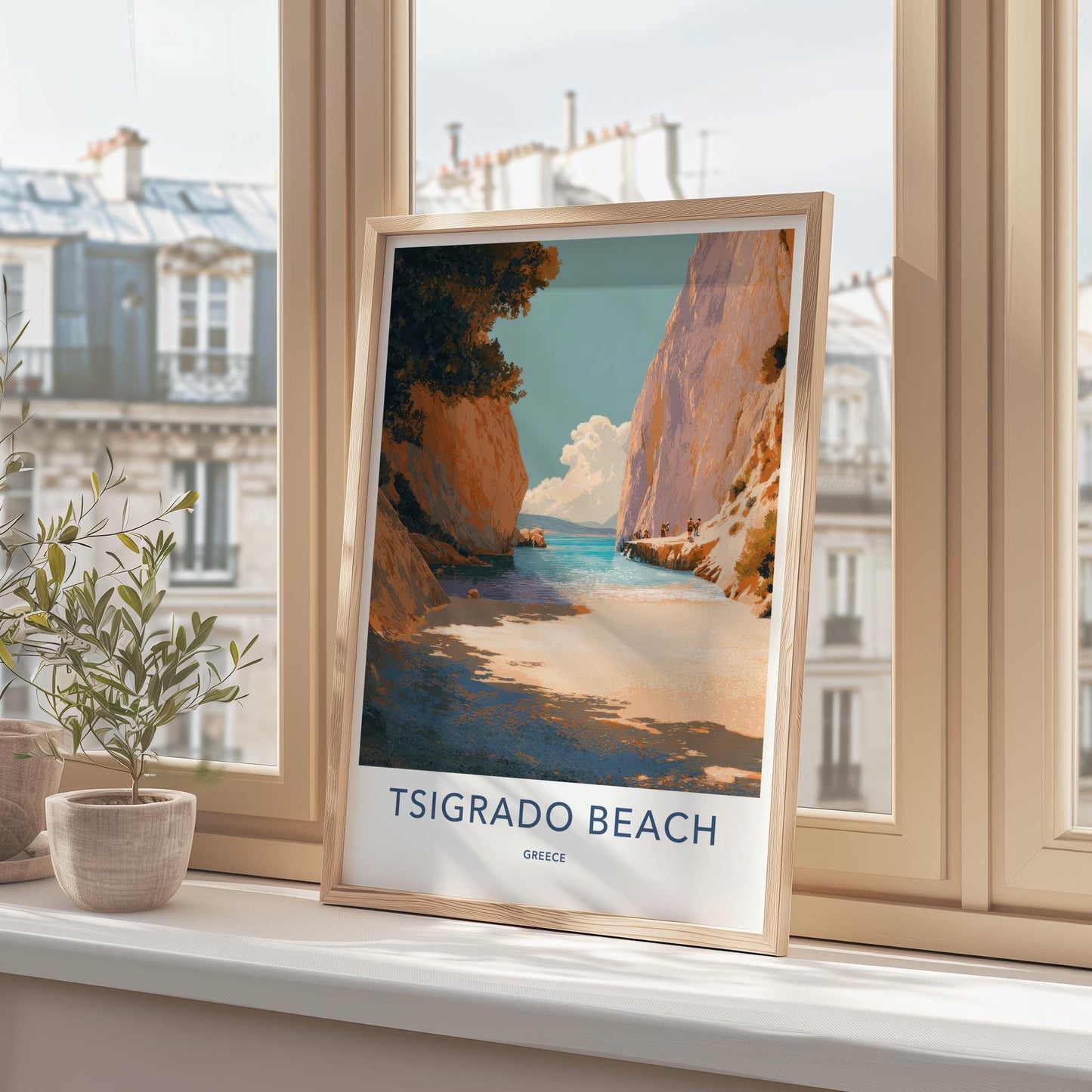 Tsigrado Beach Poster - Greece Travel Art - Secluded Beach Cove Wall Decor