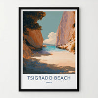 Tsigrado Beach Poster - Greece Travel Art - Secluded Beach Cove Wall Decor