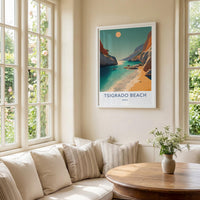 Tsigrado Beach Poster - Greece Travel Art - Turquoise Water Cliffs Home Decor