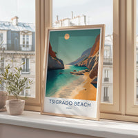 Tsigrado Beach Poster - Greece Travel Art - Turquoise Water Cliffs Home Decor