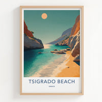 Tsigrado Beach Poster - Greece Travel Art - Turquoise Water Cliffs Home Decor