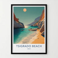 Tsigrado Beach Poster - Greece Travel Art - Turquoise Water Cliffs Home Decor
