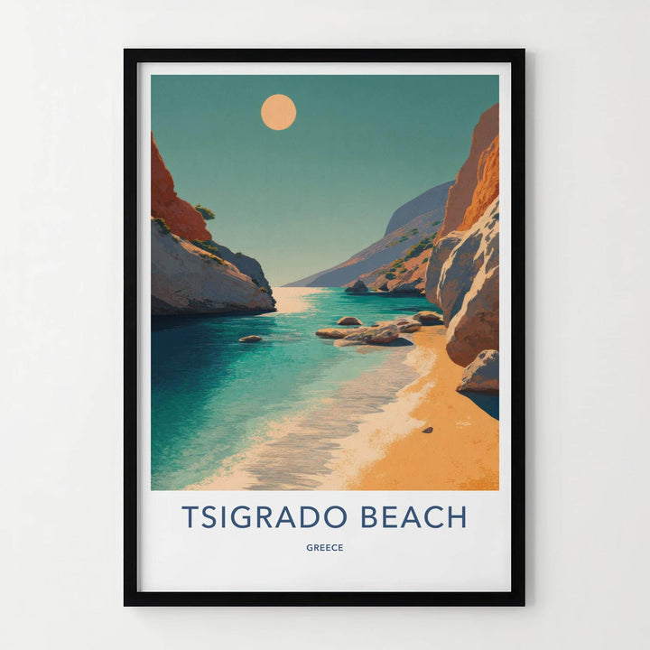 Tsigrado Beach Poster - Greece Travel Art - Turquoise Water Cliffs Home Decor
