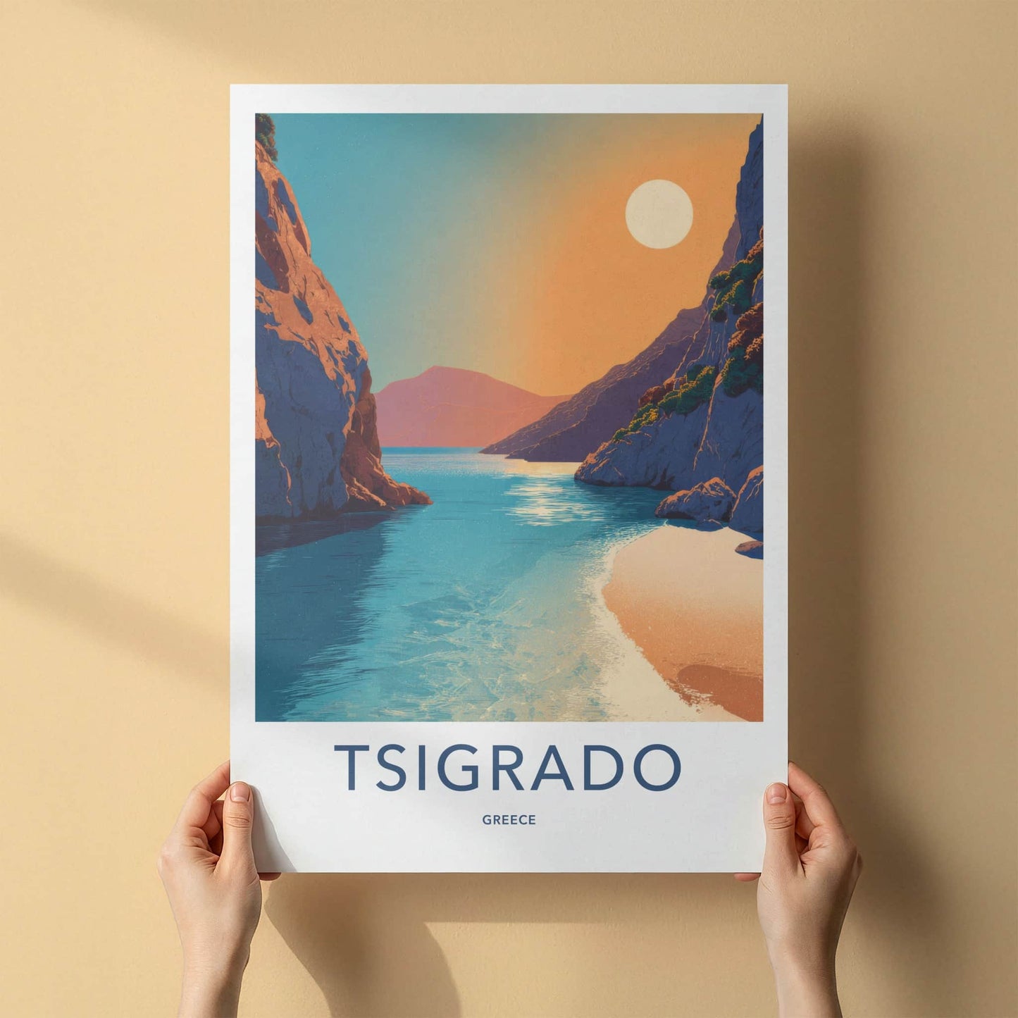 Tsigrado Poster - Greece Travel Art - Sunny Beach Inlet Wall Decor