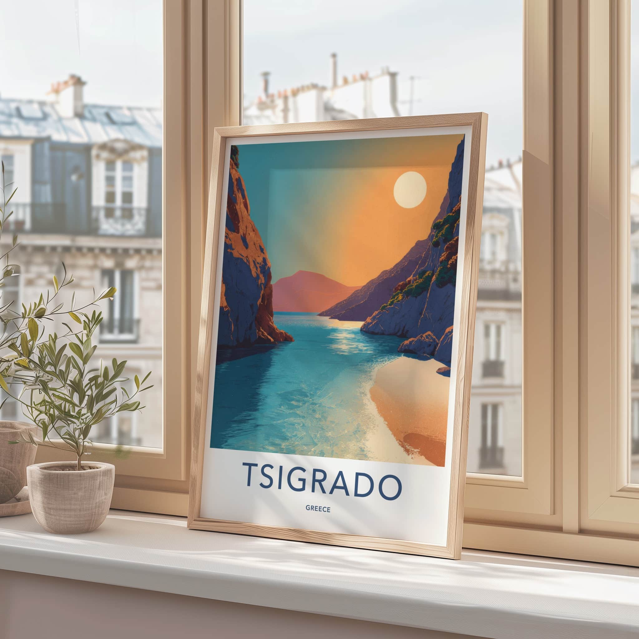 Tsigrado Poster - Greece Travel Art - Sunny Beach Inlet Wall Decor