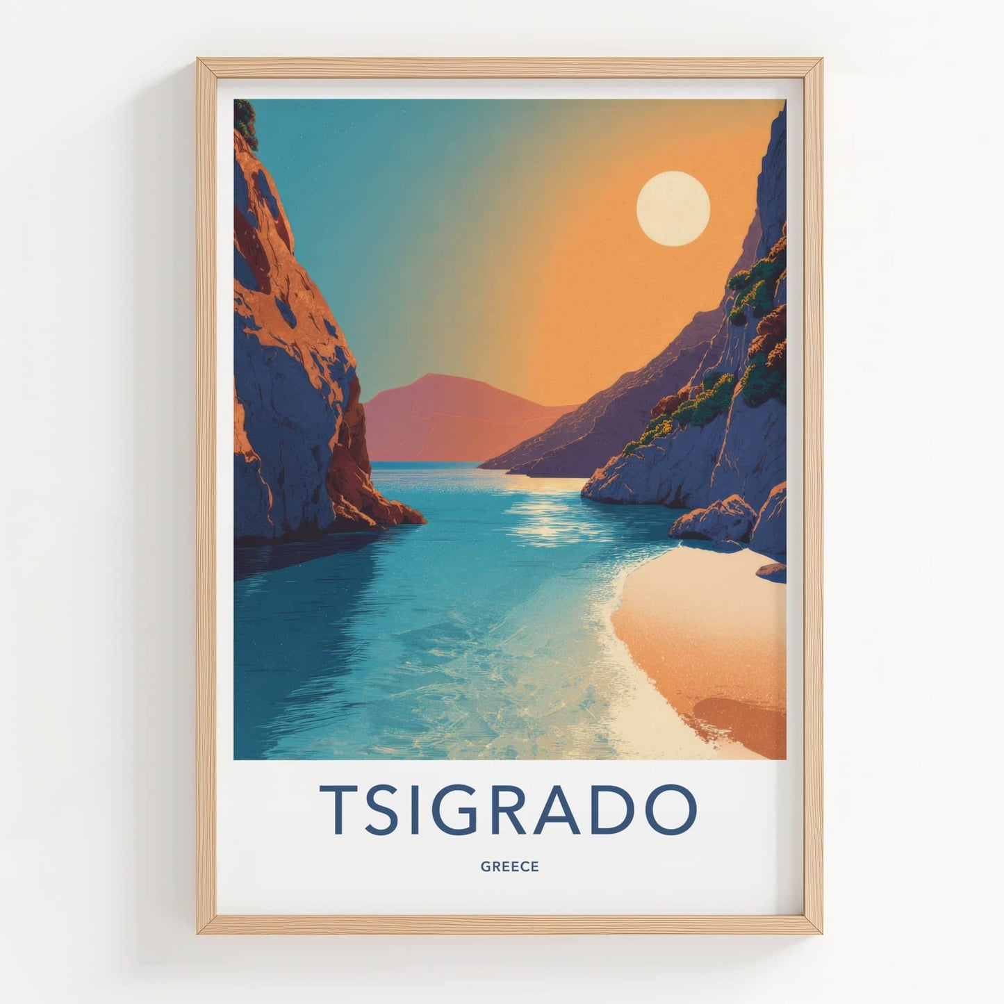 Tsigrado Poster - Greece Travel Art - Sunny Beach Inlet Wall Decor