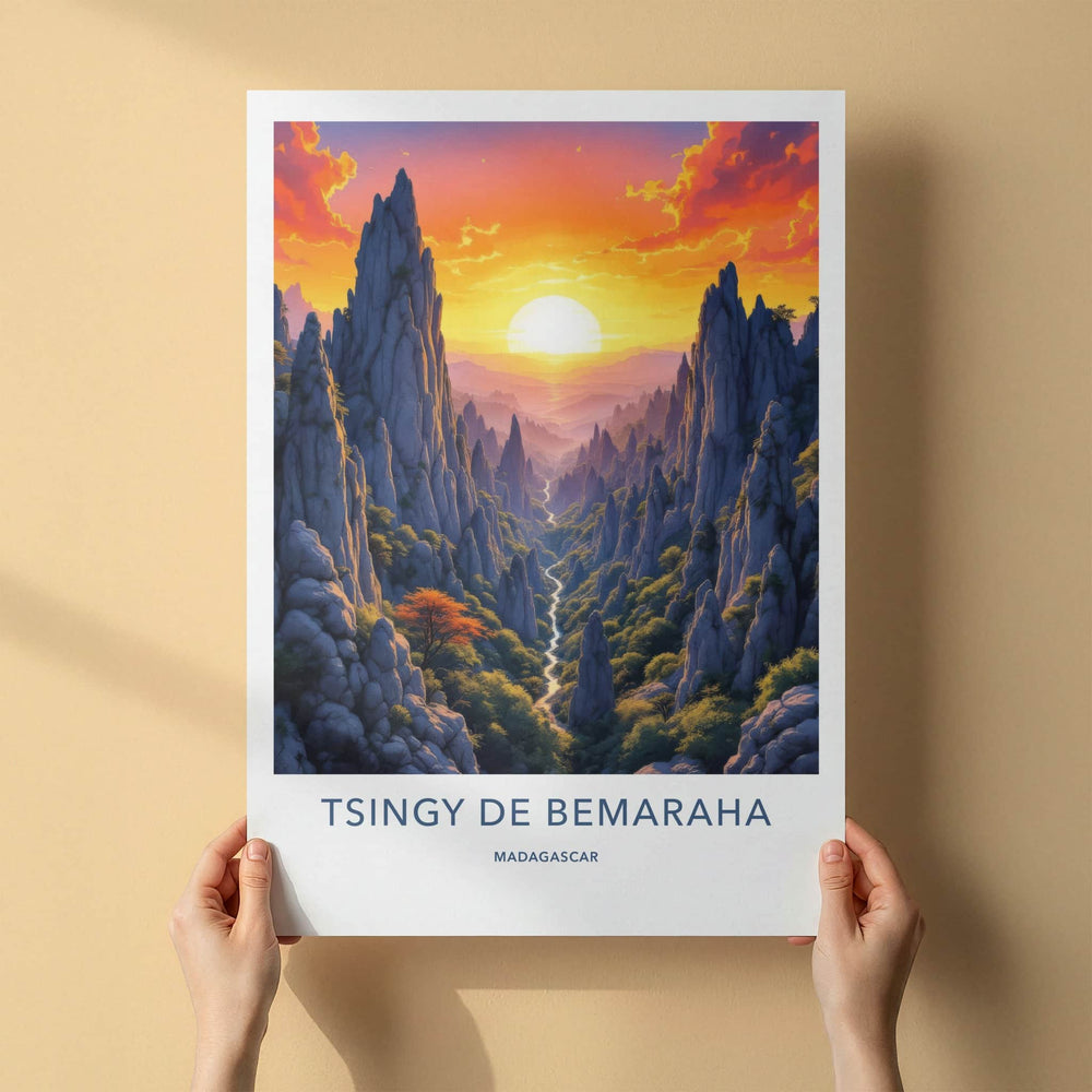 Tsingy De Bemaraha Poster - Madagascar Fine Art - Dramatic Sunset Canyon Gift