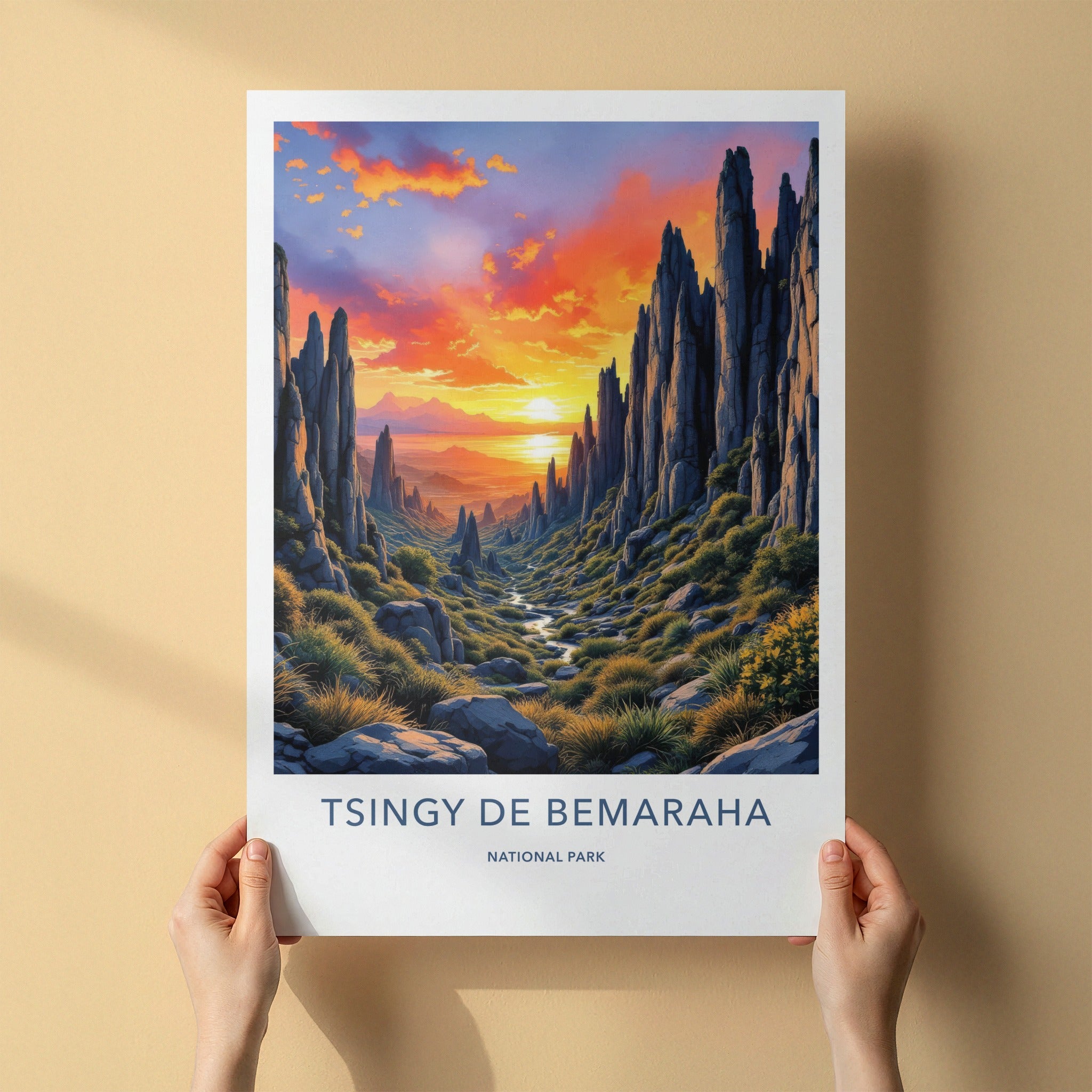Tsingy De Bemaraha Poster - Madagascar Travel Art - Fiery Canyon Sunset Home Decor