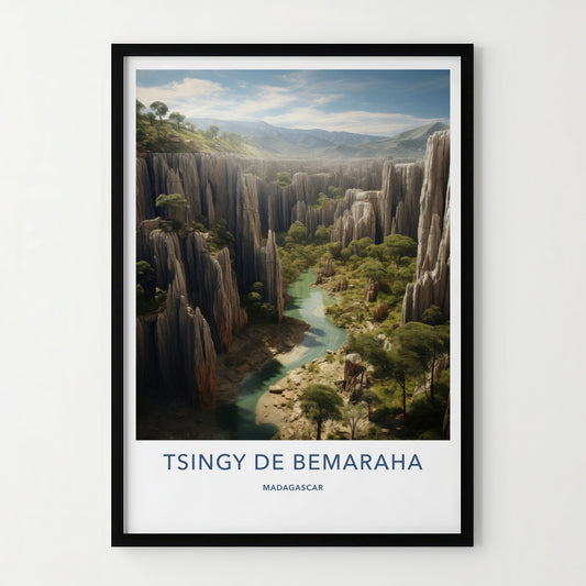 Tsingy De Bemaraha Poster - Madagascar Wall Art - Jagged Rock River Gift