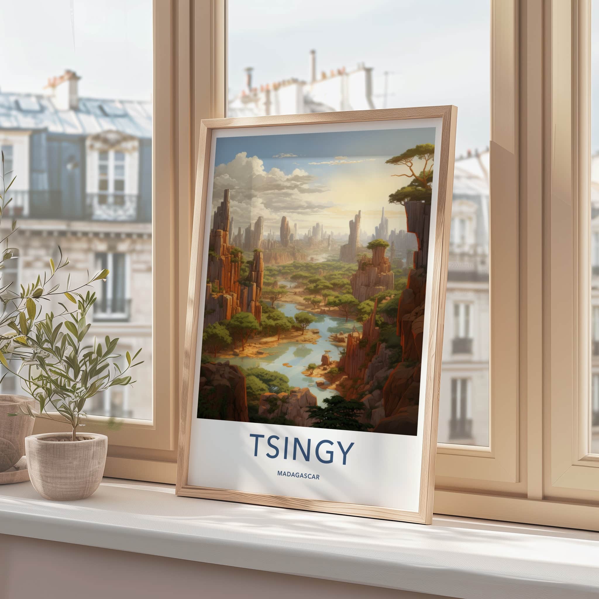 Tsingy Poster - Madagascar Travel Art - Jagged Peaks River Wall Decor