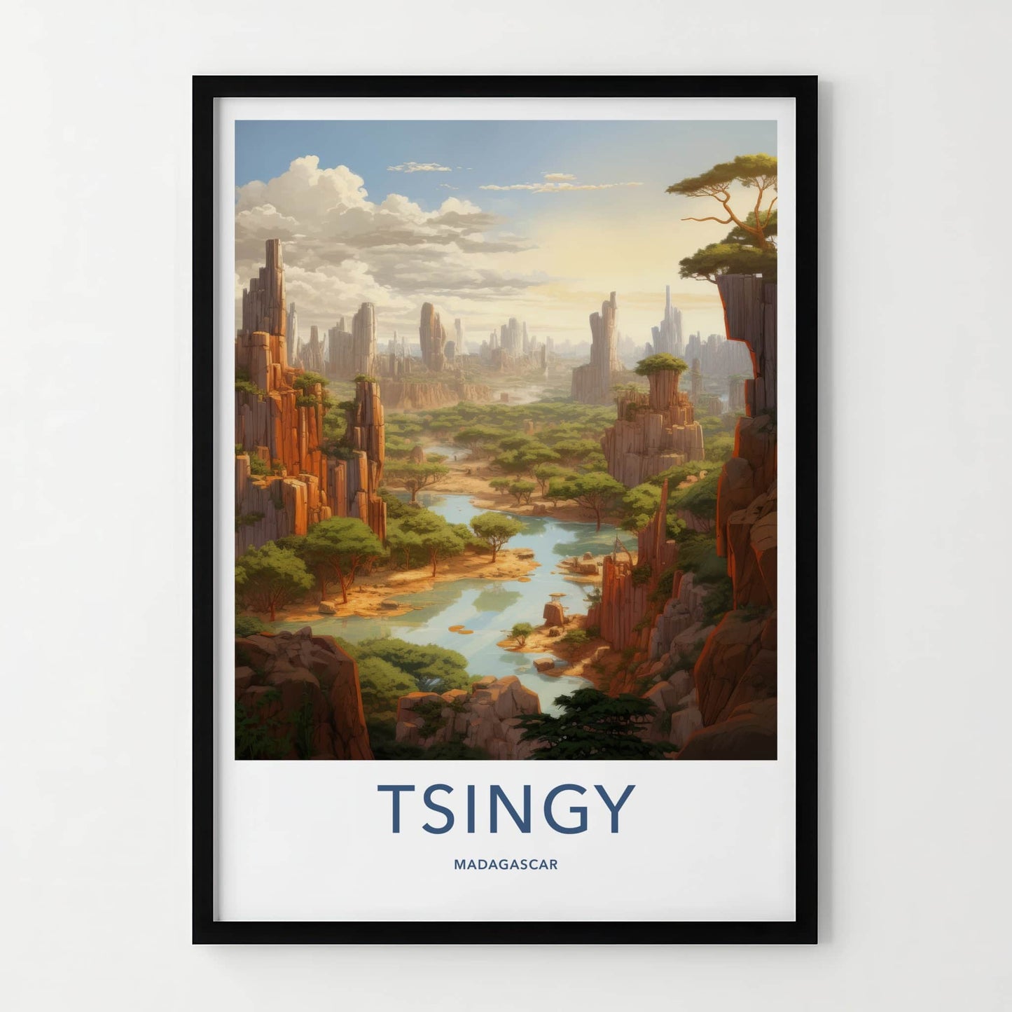 Tsingy Poster - Madagascar Travel Art - Jagged Peaks River Wall Decor