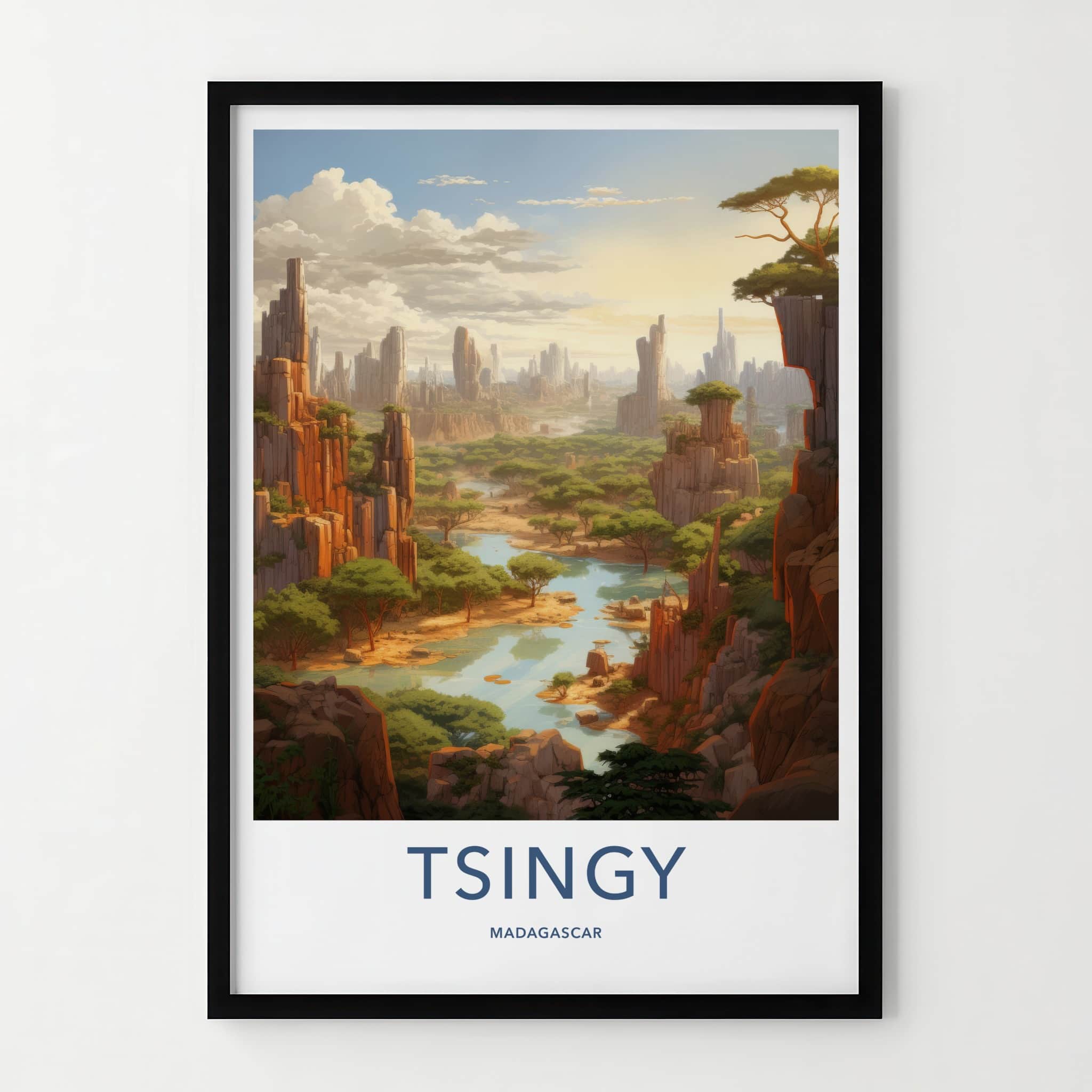 Tsingy Poster - Madagascar Travel Art - Jagged Peaks River Wall Decor