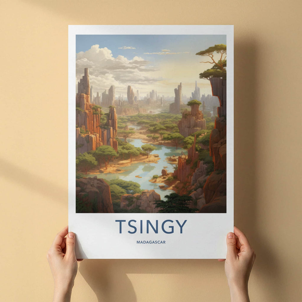 Tsingy Poster - Madagascar Travel Art - Jagged Peaks River Wall Decor
