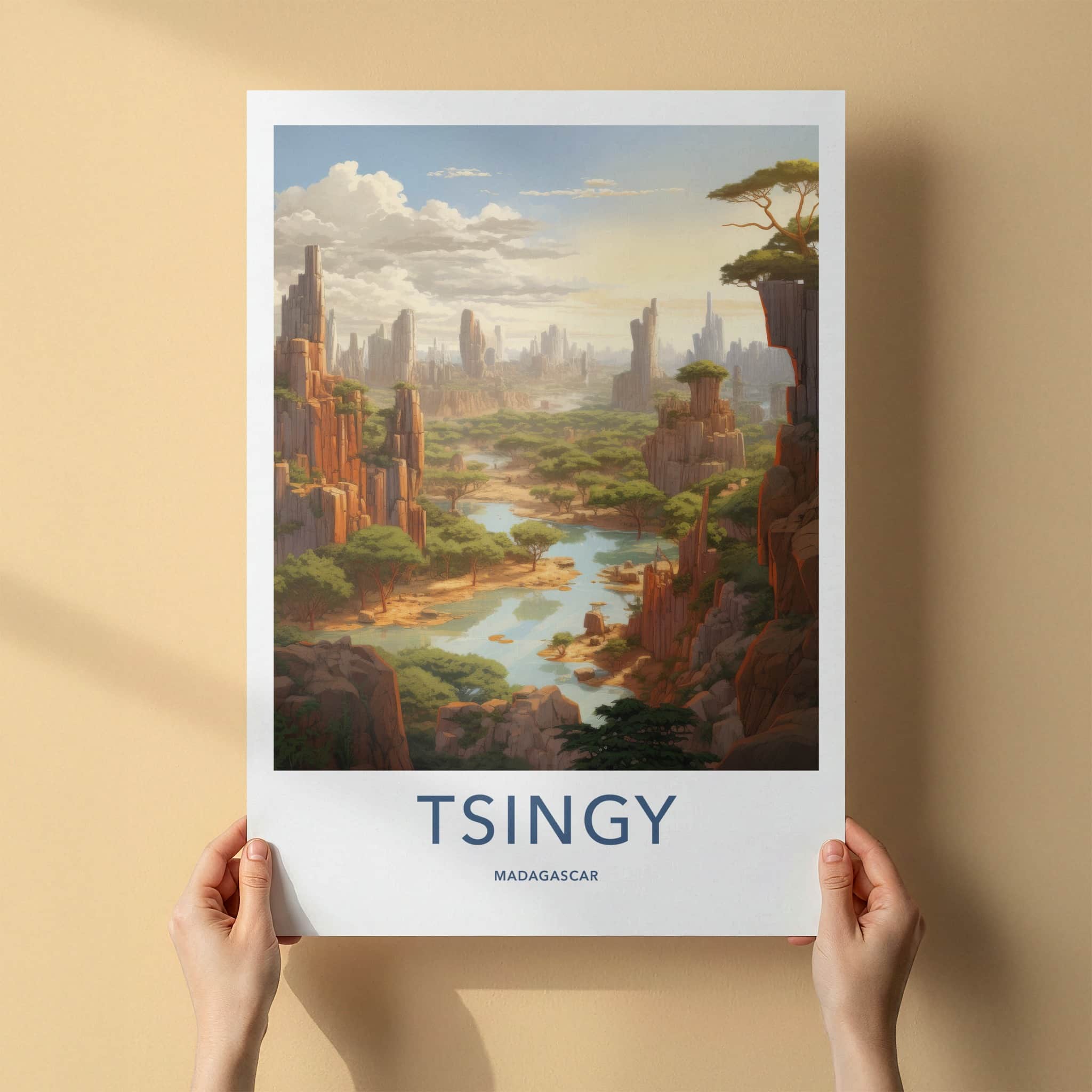 Tsingy Poster - Madagascar Travel Art - Jagged Peaks River Wall Decor