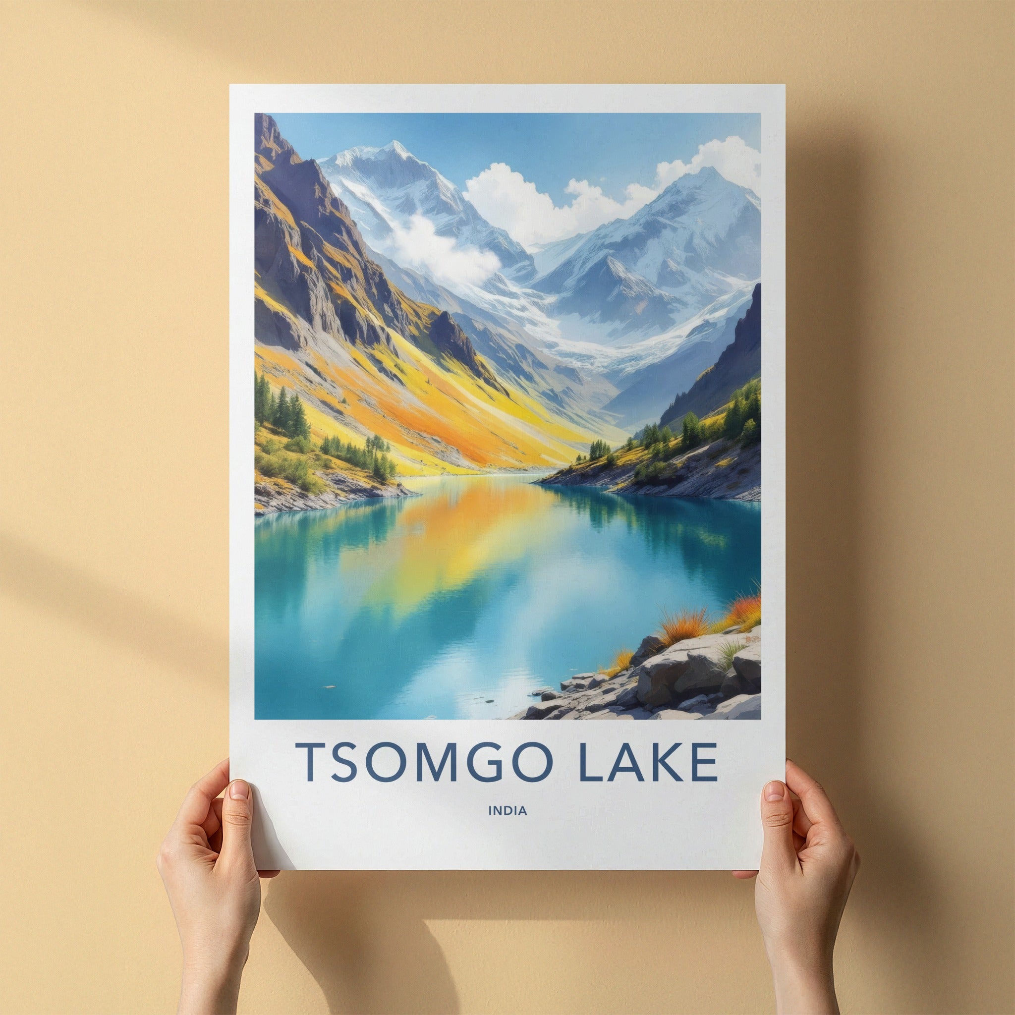 Tsomgo Lake Poster - India Art Print - Sikkim Vibrant Mountain Lake Home Decor