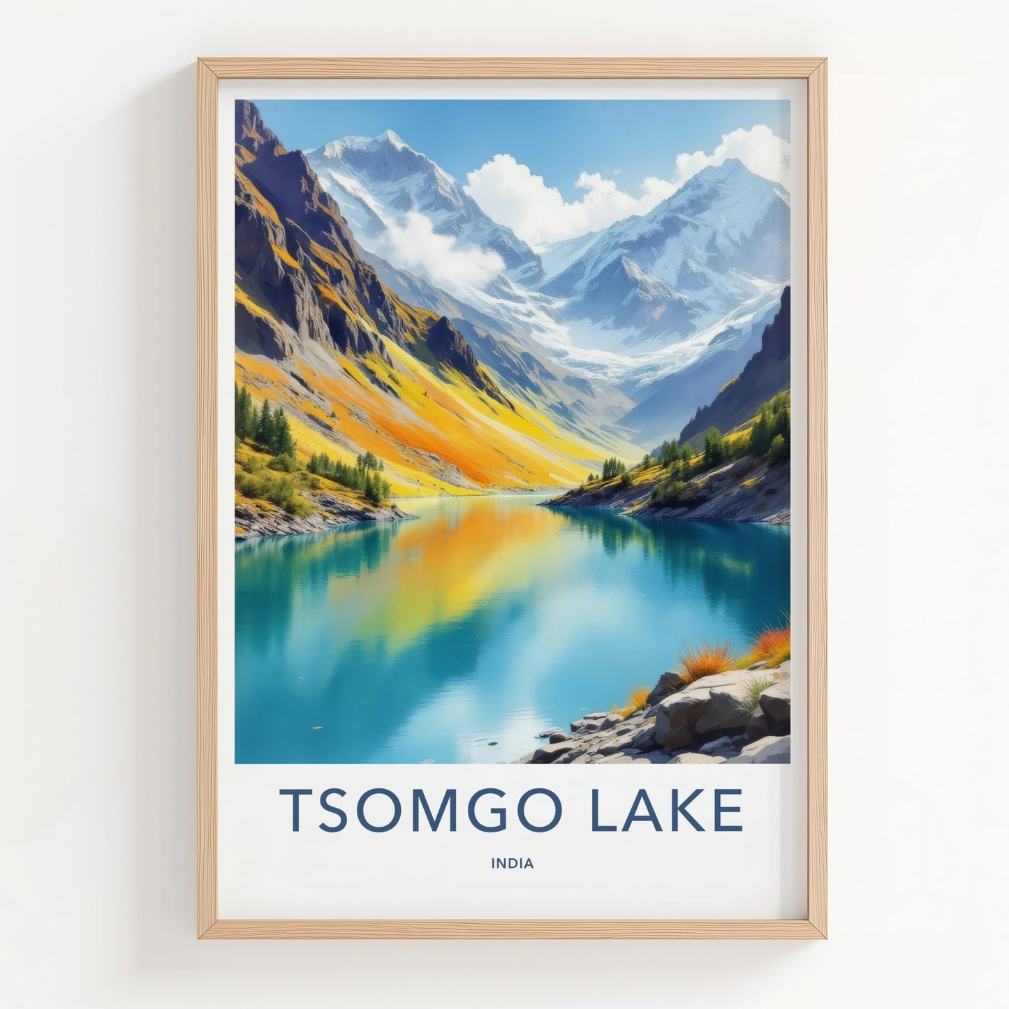 Tsomgo Lake Poster - India Art Print - Sikkim Vibrant Mountain Lake Home Decor