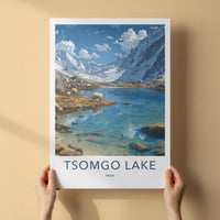 Tsomgo Lake Poster - India Travel Art - Sikkim Lake Mountain Yaks Home Decor