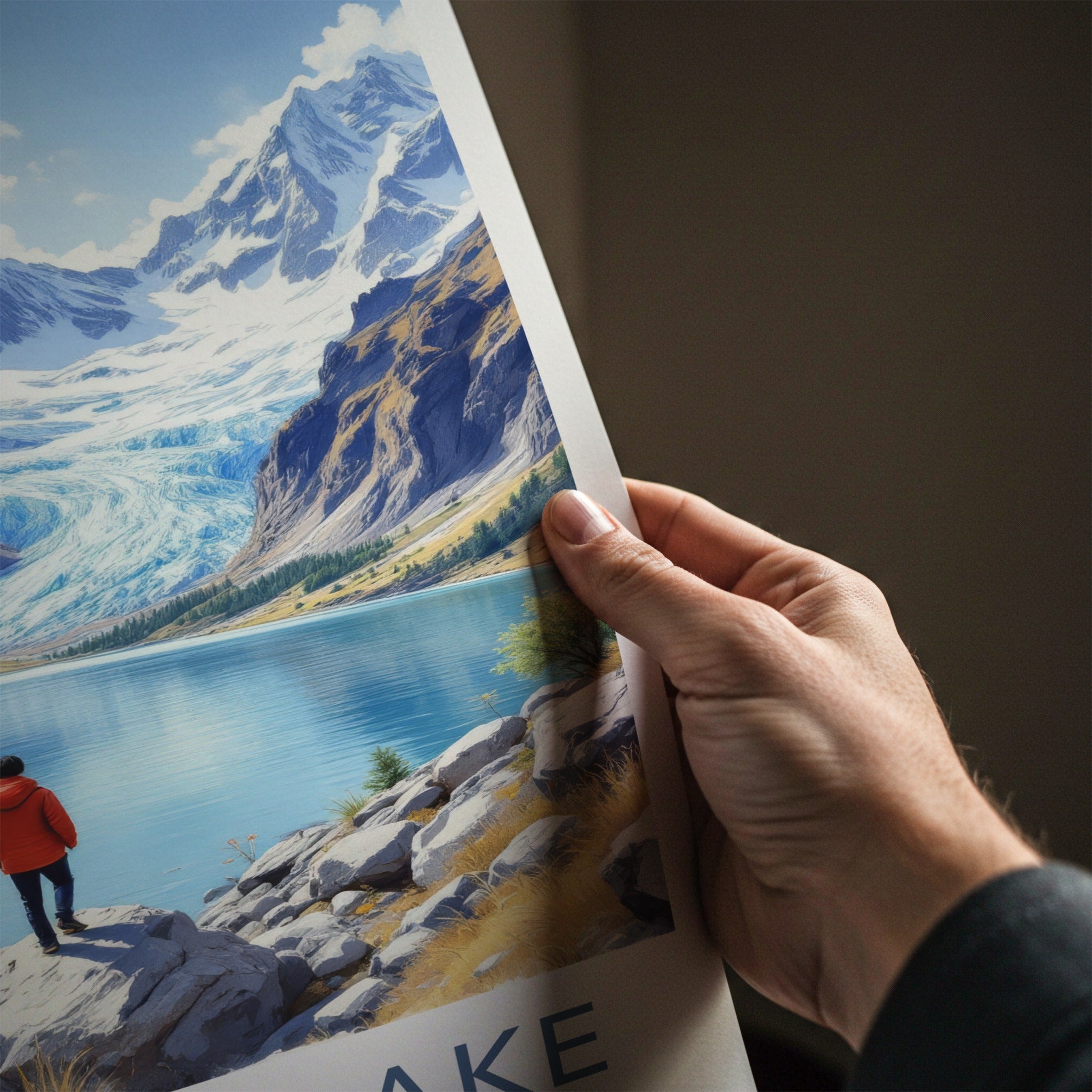 Tsomgo Lake Poster - India Travel Art - Sikkim Man Mountain Lake Home Decor