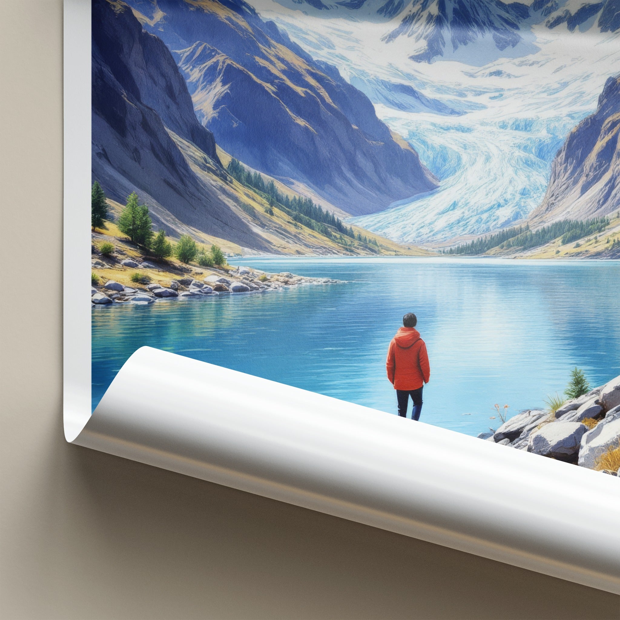 Tsomgo Lake Poster - India Travel Art - Sikkim Man Mountain Lake Home Decor