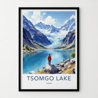 Tsomgo Lake Poster - India Travel Art - Sikkim Man Mountain Lake Home Decor
