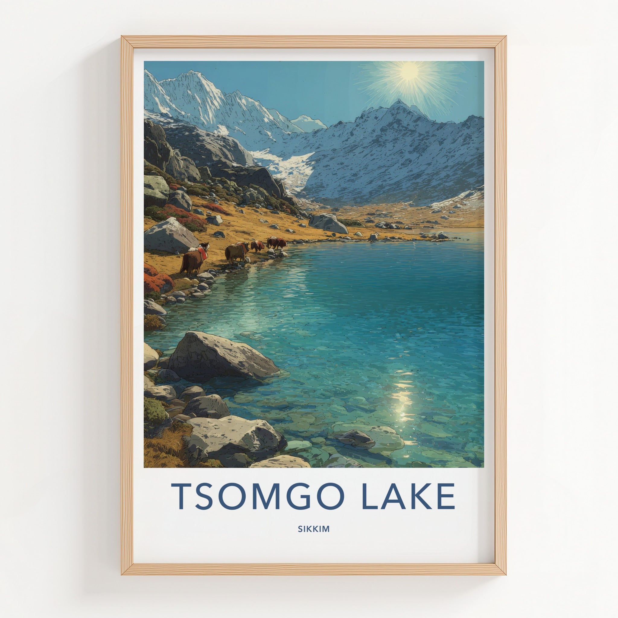 Tsomgo Lake Poster - India Travel Print - Yak Water Mountain Gallery Art