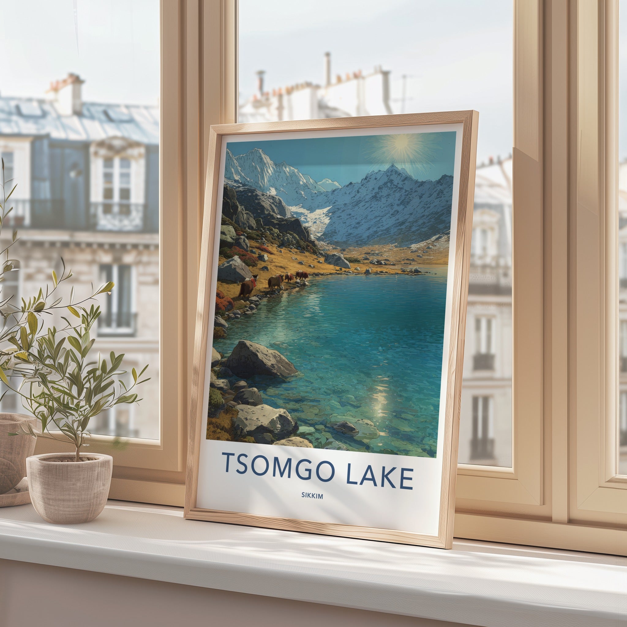 Tsomgo Lake Poster - India Travel Print - Yak Water Mountain Gallery Art