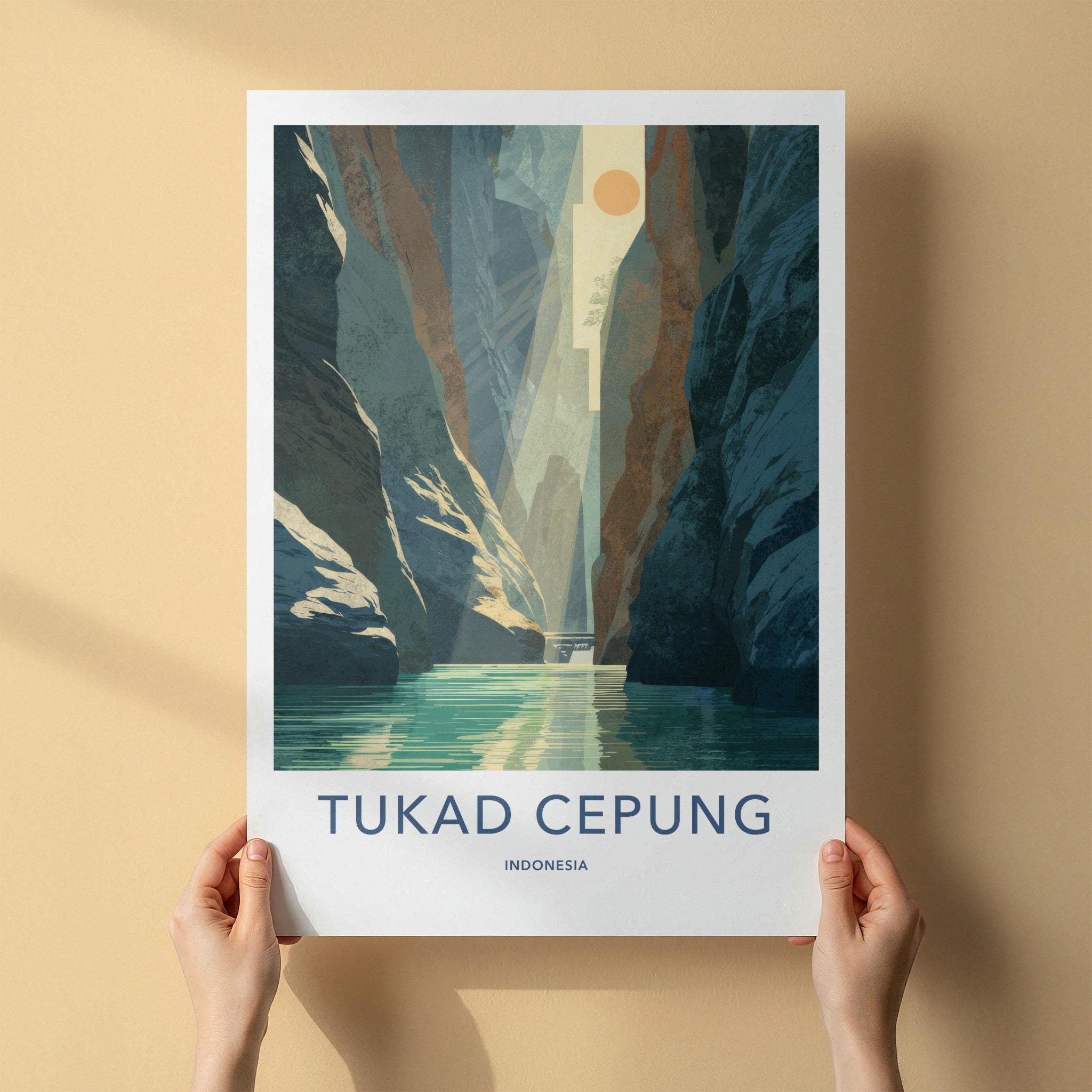 Tukad Cepung Poster - Indonesia Travel Art - Sunlit Canyon River Home Decor