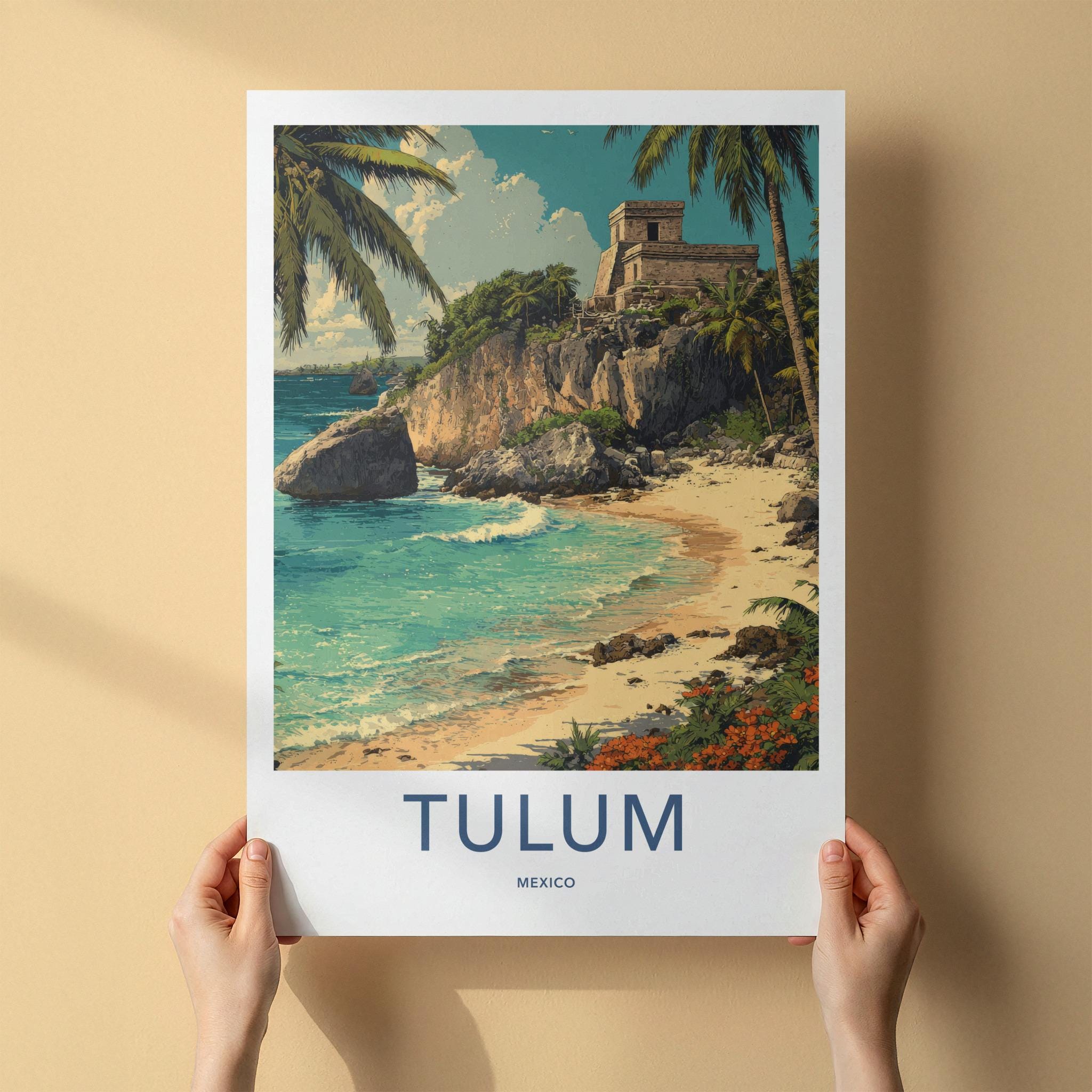 Tulum Poster - Mexico Travel Art - Ancient Cliff Beach Home Decor