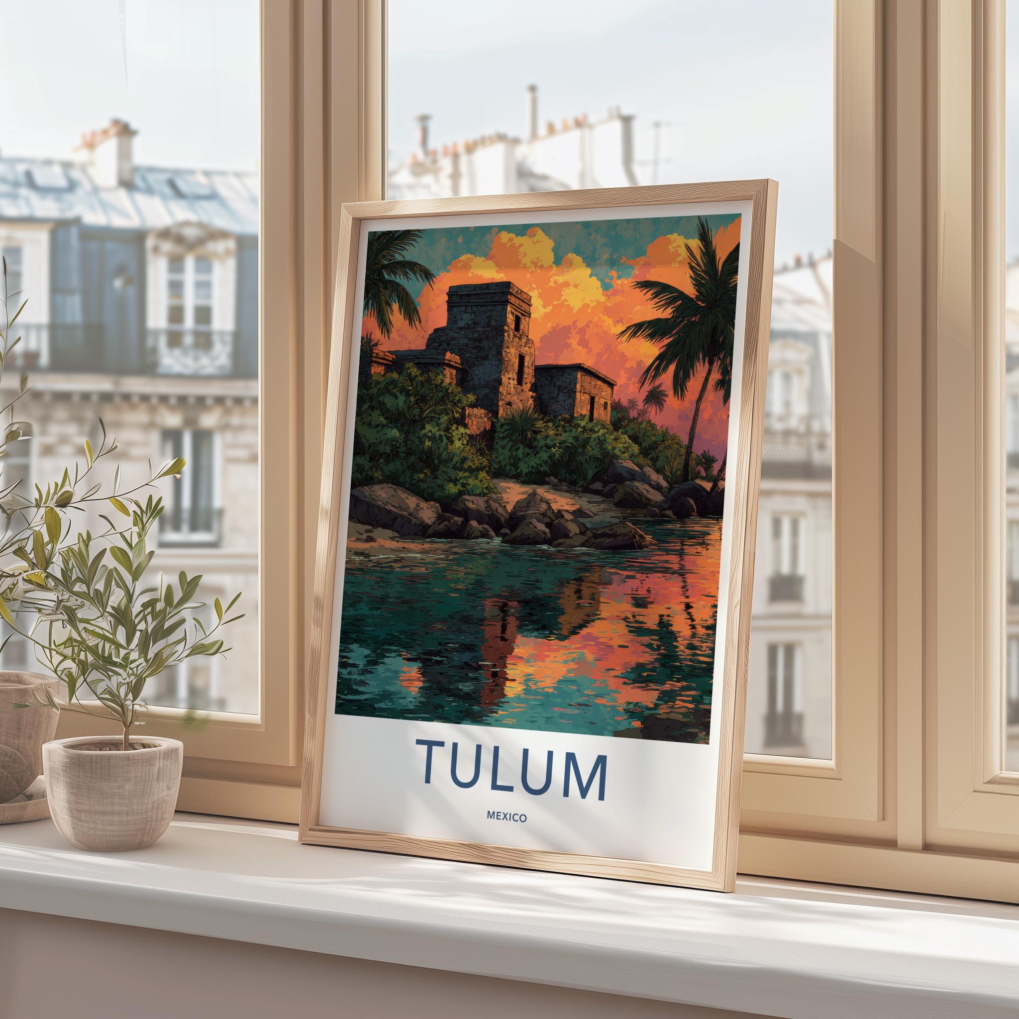Tulum Poster - Mexico Travel Art - Ancient Coastal Ruins Home Decor