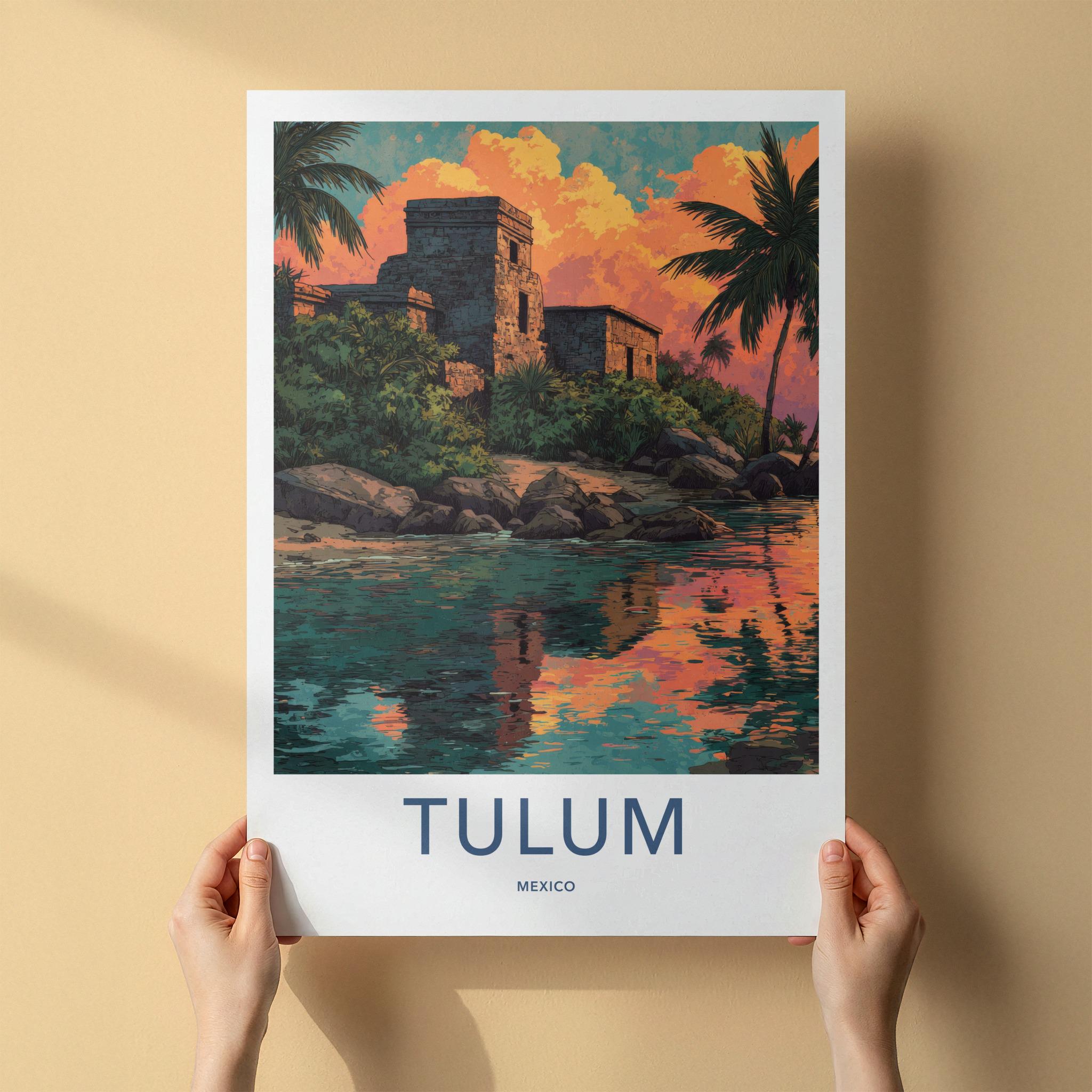Tulum Poster - Mexico Travel Art - Ancient Coastal Ruins Home Decor
