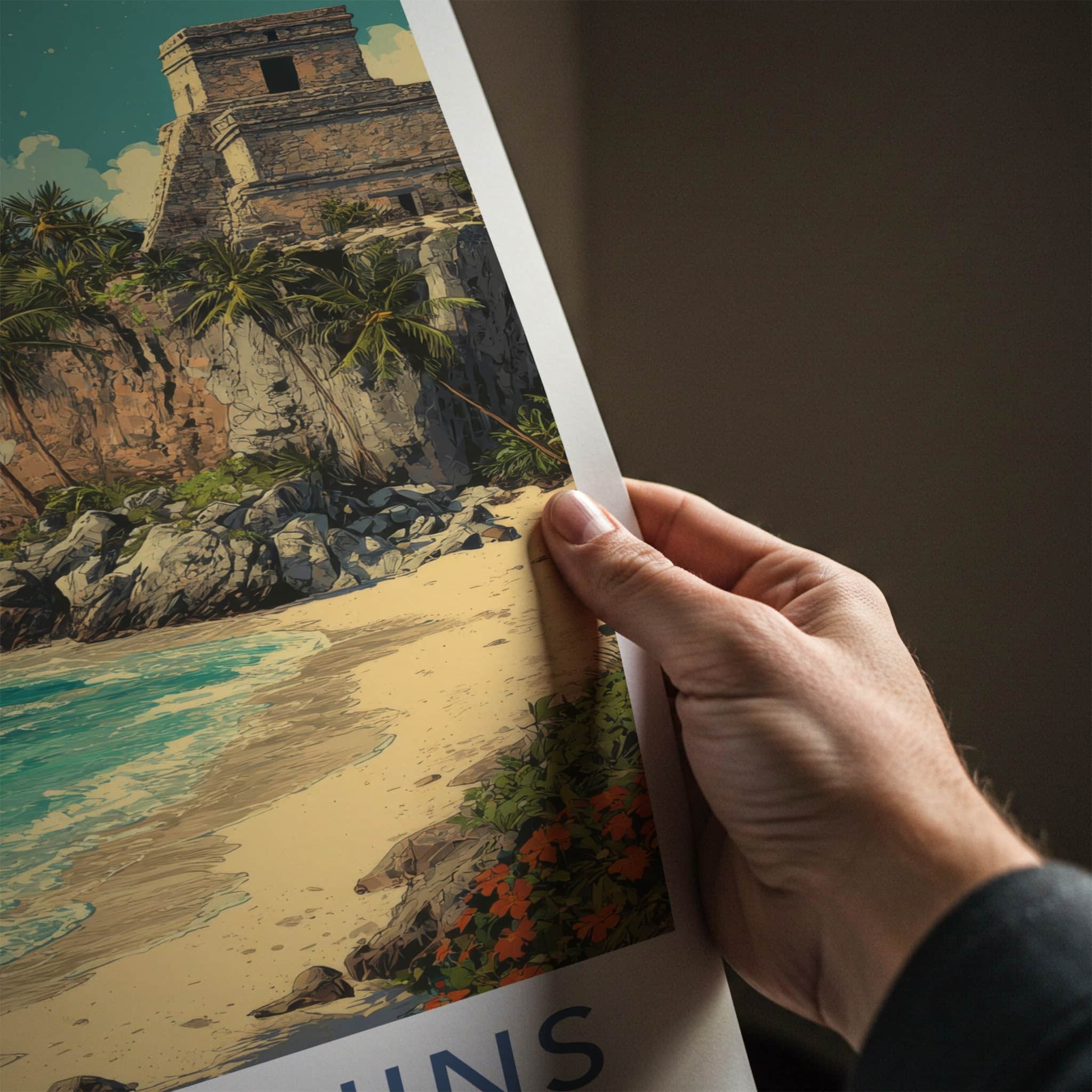 Tulum Poster - Mexico Travel Art - Ancient Mayan Temple Home Decor