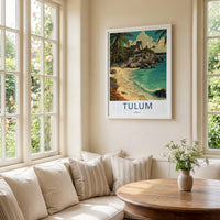 Tulum Poster - Mexico Travel Art - Cliffside Mayan Temple Home Decor
