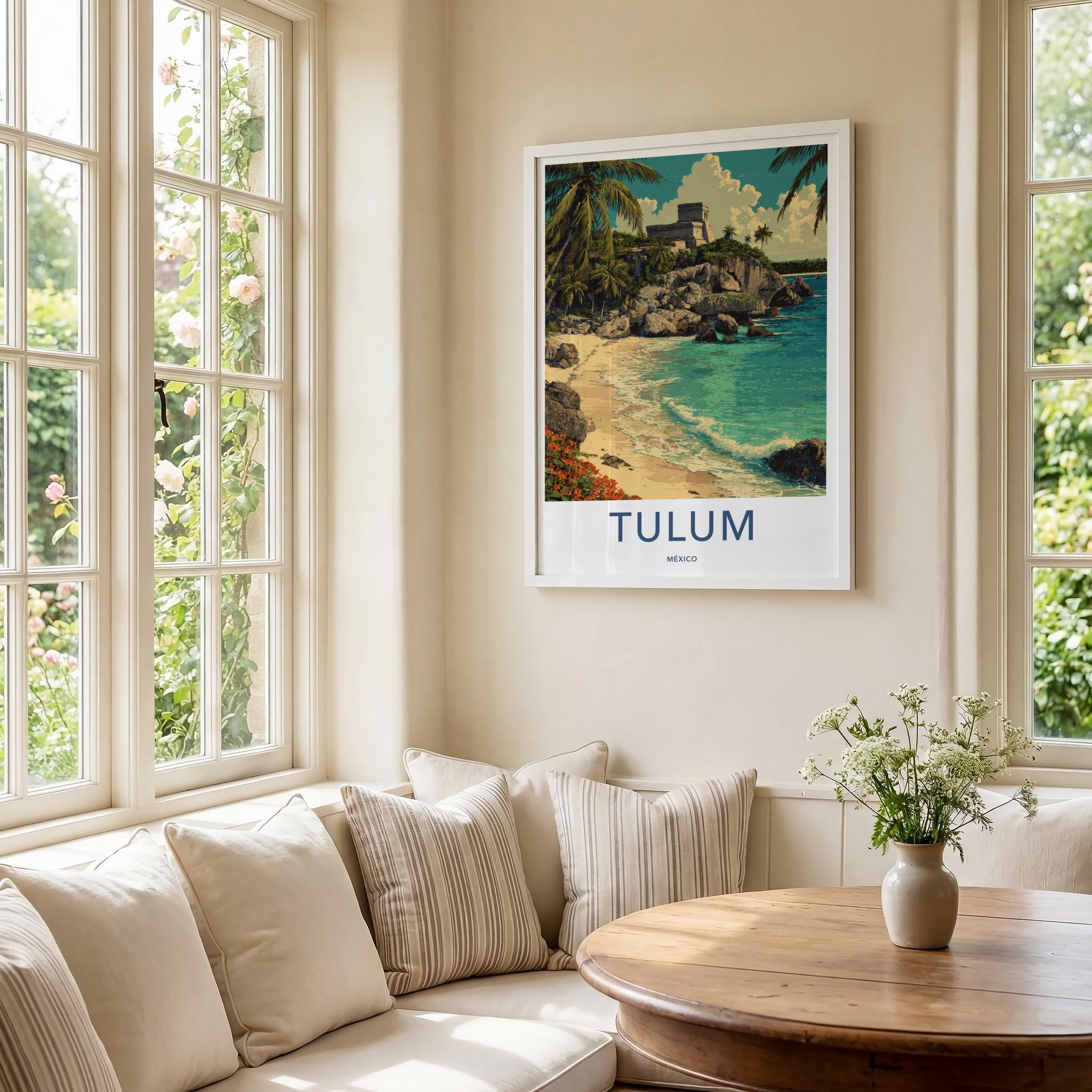 Tulum Poster - Mexico Travel Art - Cliffside Mayan Temple Home Decor