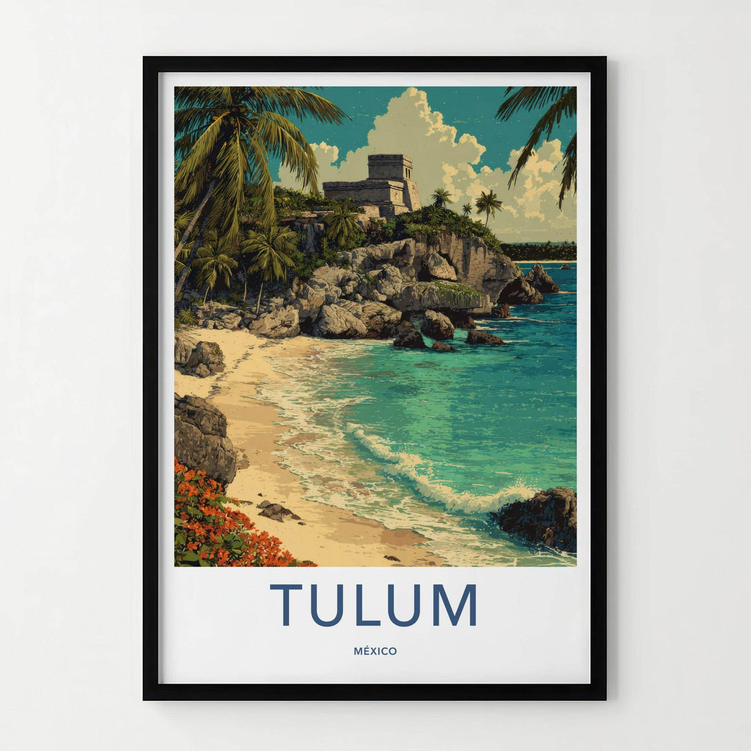 Tulum Poster - Mexico Travel Art - Cliffside Mayan Temple Home Decor