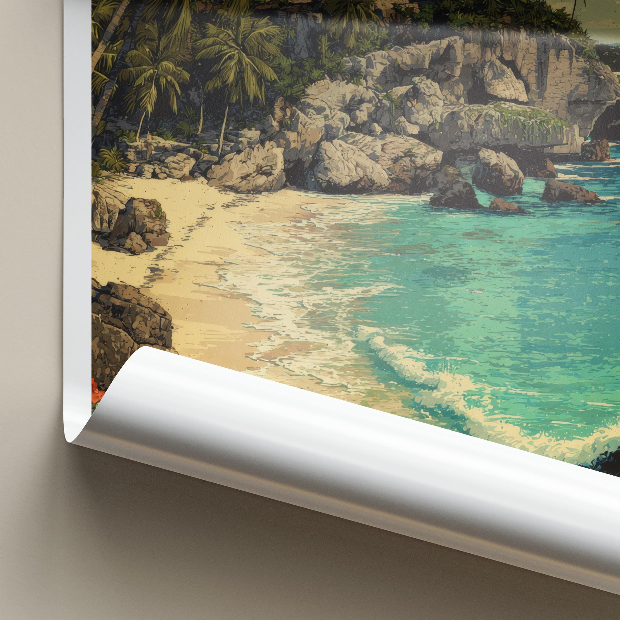 Tulum Poster - Mexico Travel Art - Cliffside Mayan Temple Home Decor