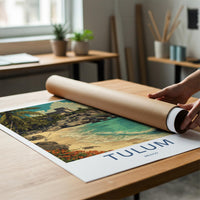 Tulum Poster - Mexico Travel Art - Cliffside Mayan Temple Home Decor
