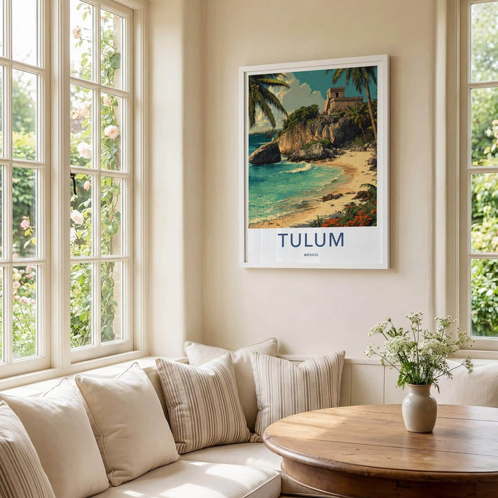 Tulum Poster - Mexico Travel Art - Coastal Cliff Temple Home Decor