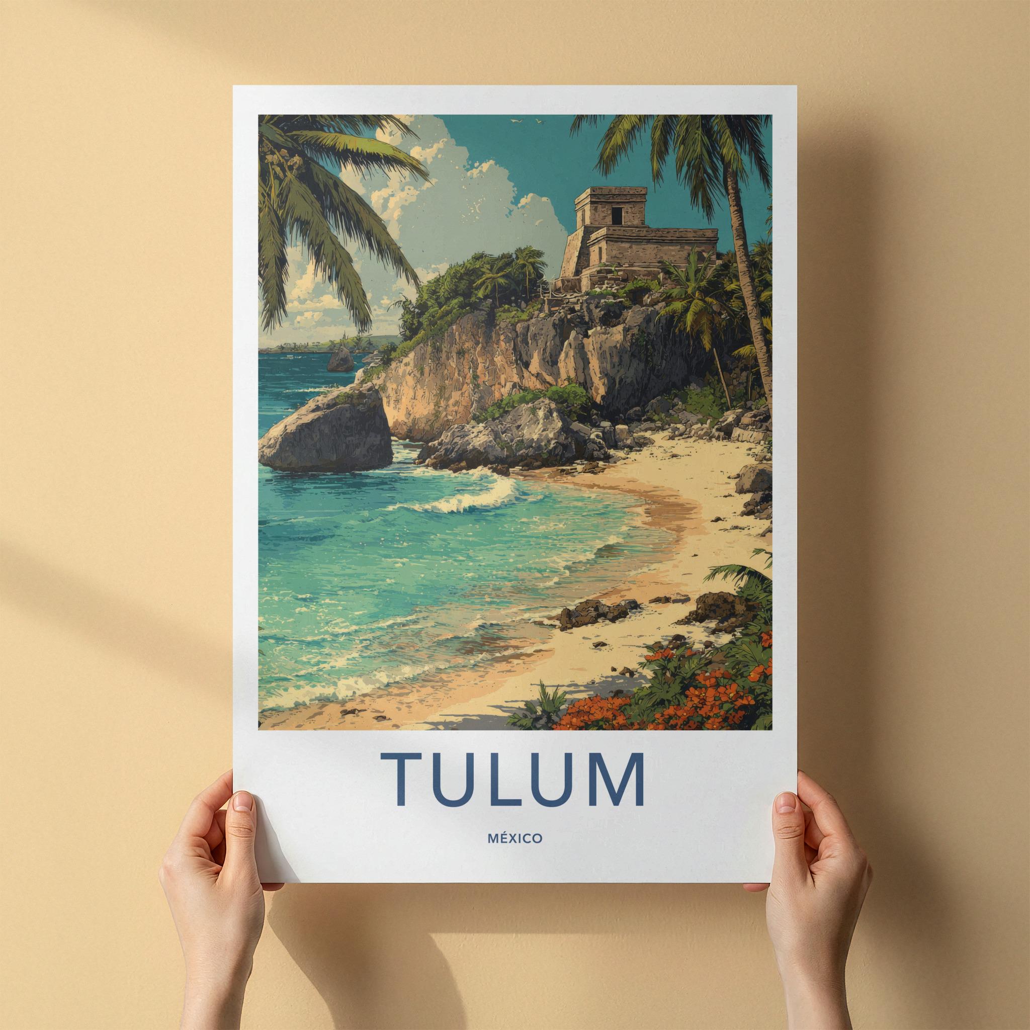 Tulum Poster - Mexico Travel Art - Coastal Cliff Temple Home Decor