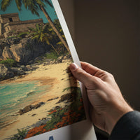Tulum Poster - Mexico Travel Art - Coastal Cliff Temple Home Decor