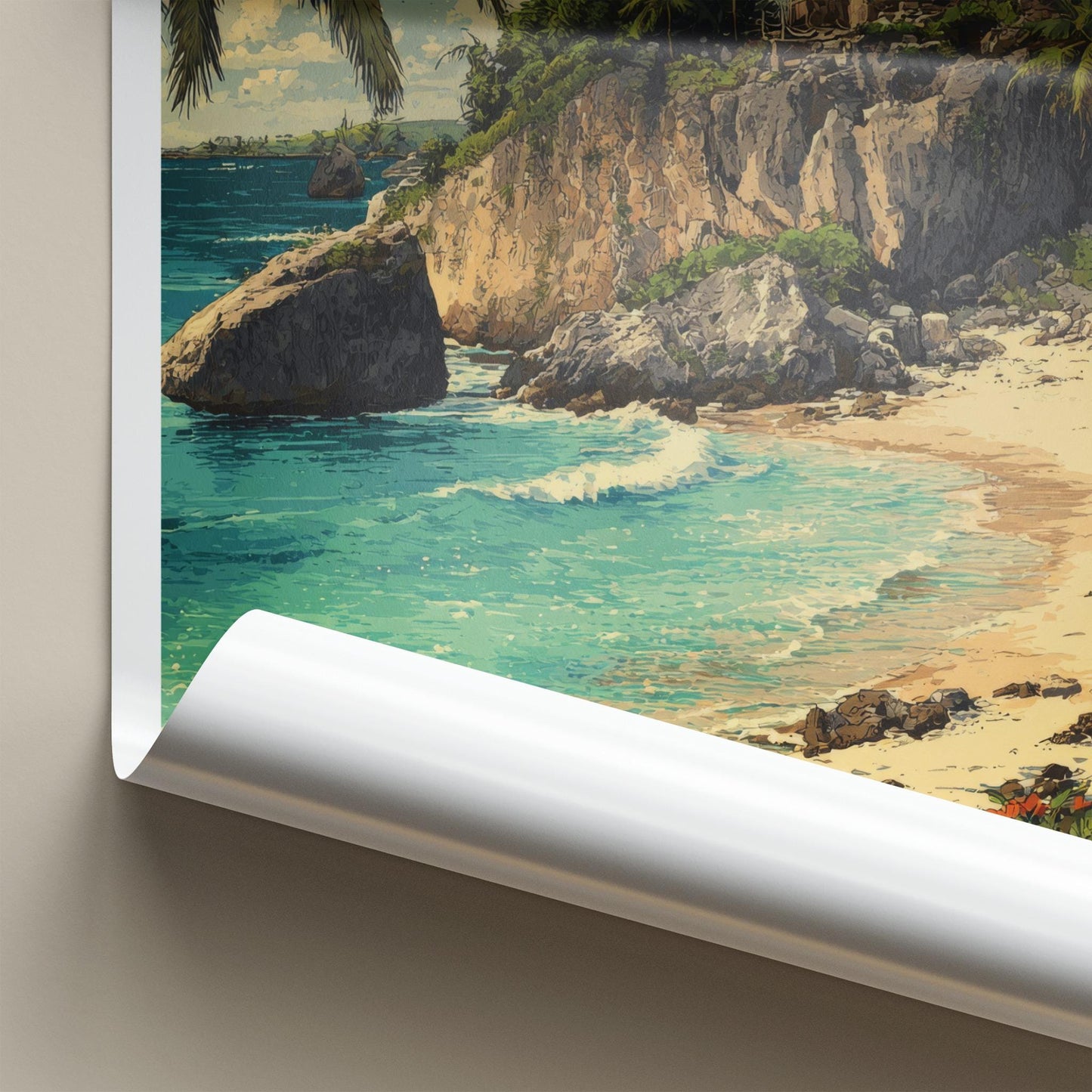 Tulum Poster - Mexico Travel Art - Coastal Cliff Temple Home Decor