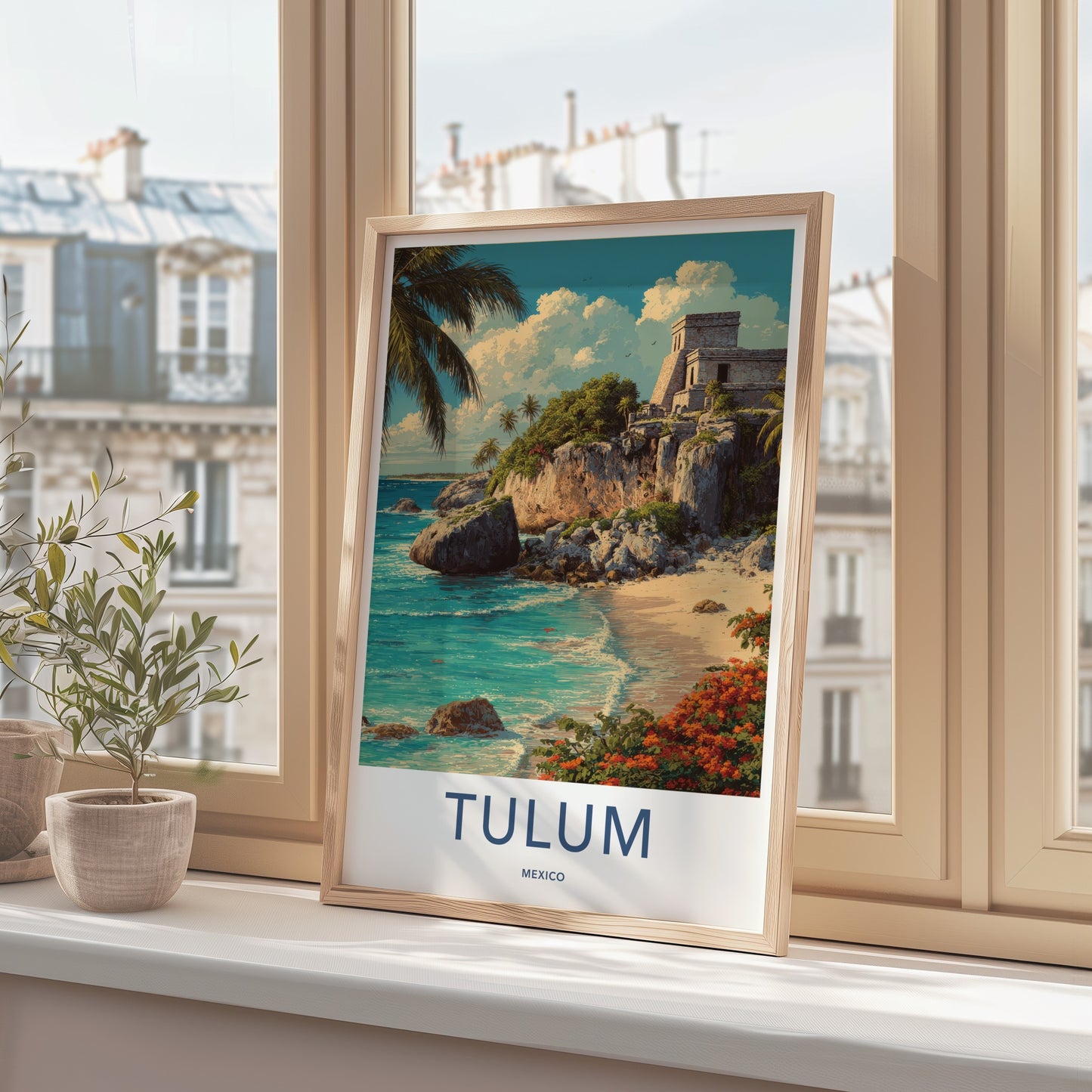 Tulum Poster - Mexico Travel Art - Coastal Ruins Palm Home Decor