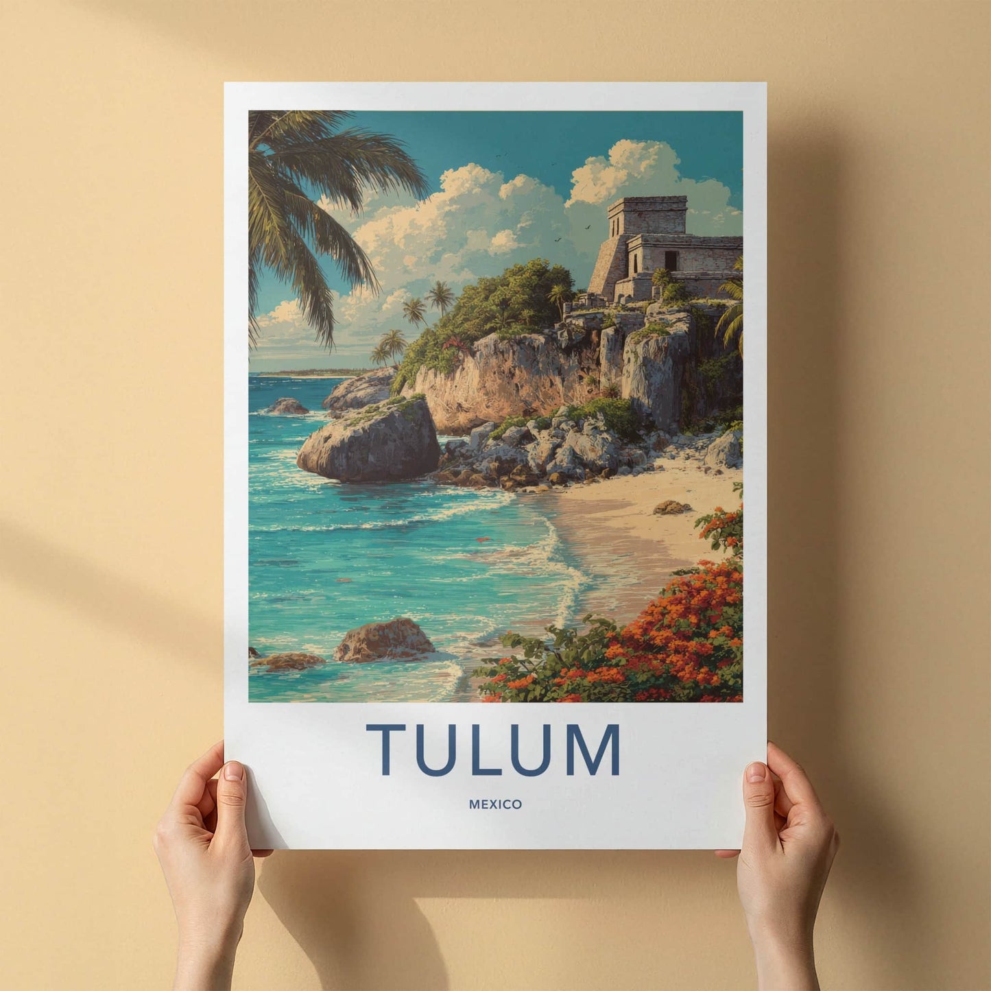 Tulum Poster - Mexico Travel Art - Coastal Ruins Palm Home Decor