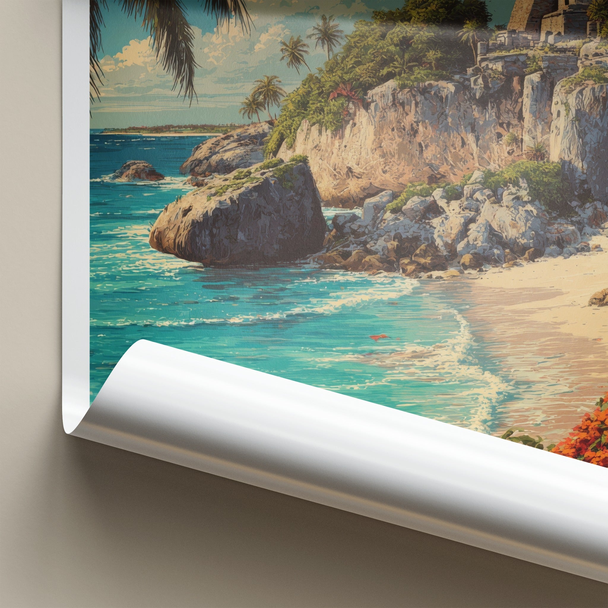 Tulum Poster - Mexico Travel Art - Coastal Ruins Palm Home Decor