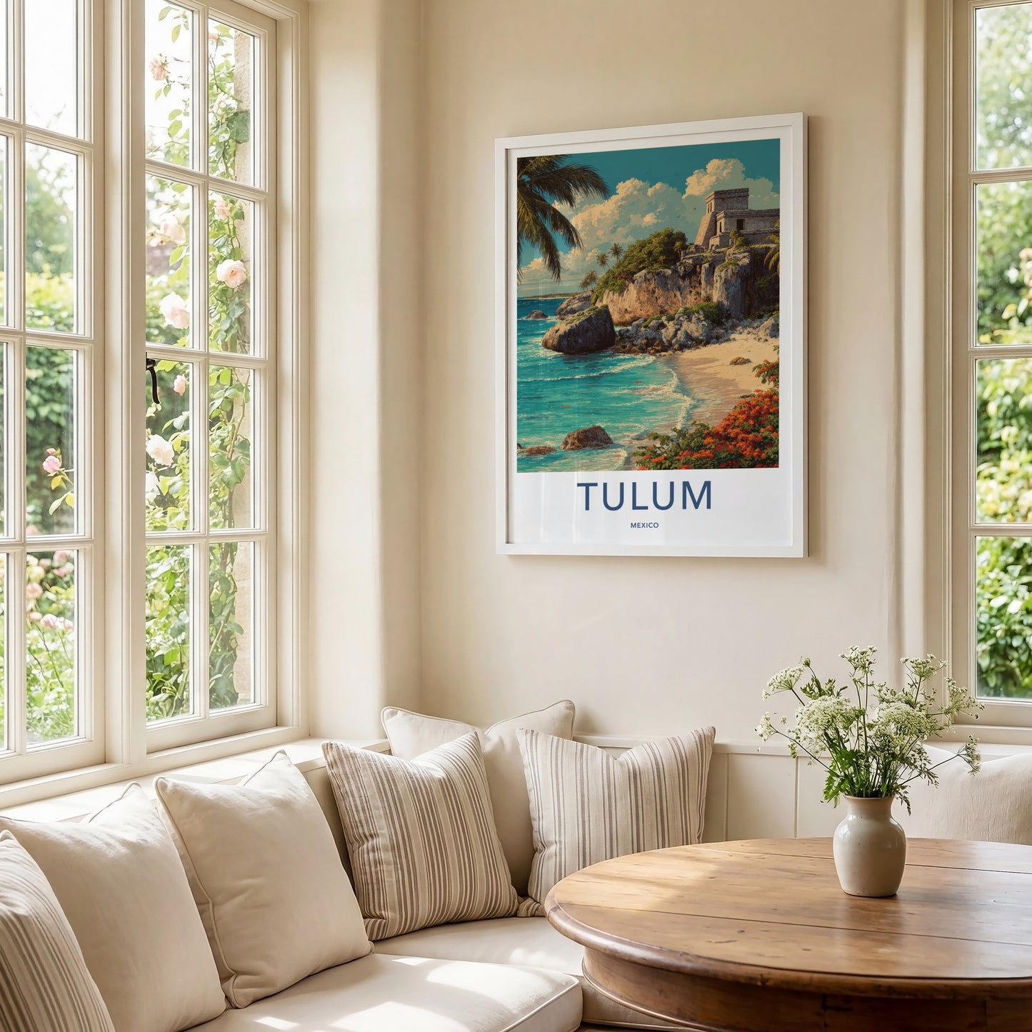 Tulum Poster - Mexico Travel Art - Coastal Ruins Palm Home Decor