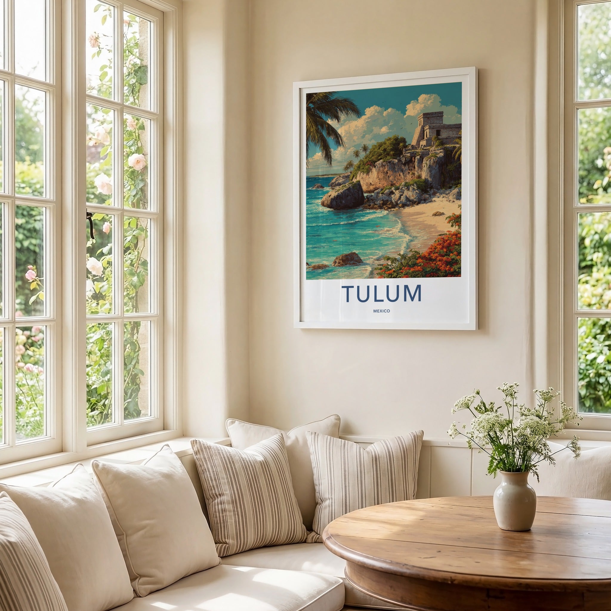 Tulum Poster - Mexico Travel Art - Coastal Ruins Palm Home Decor