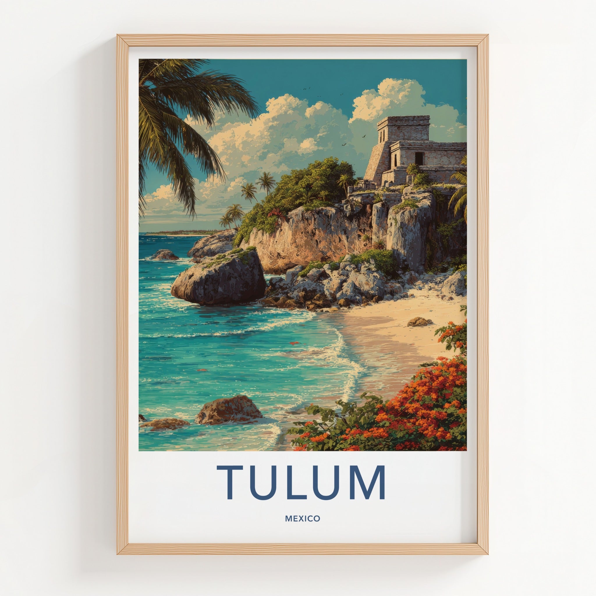 Tulum Poster - Mexico Travel Art - Coastal Ruins Palm Home Decor