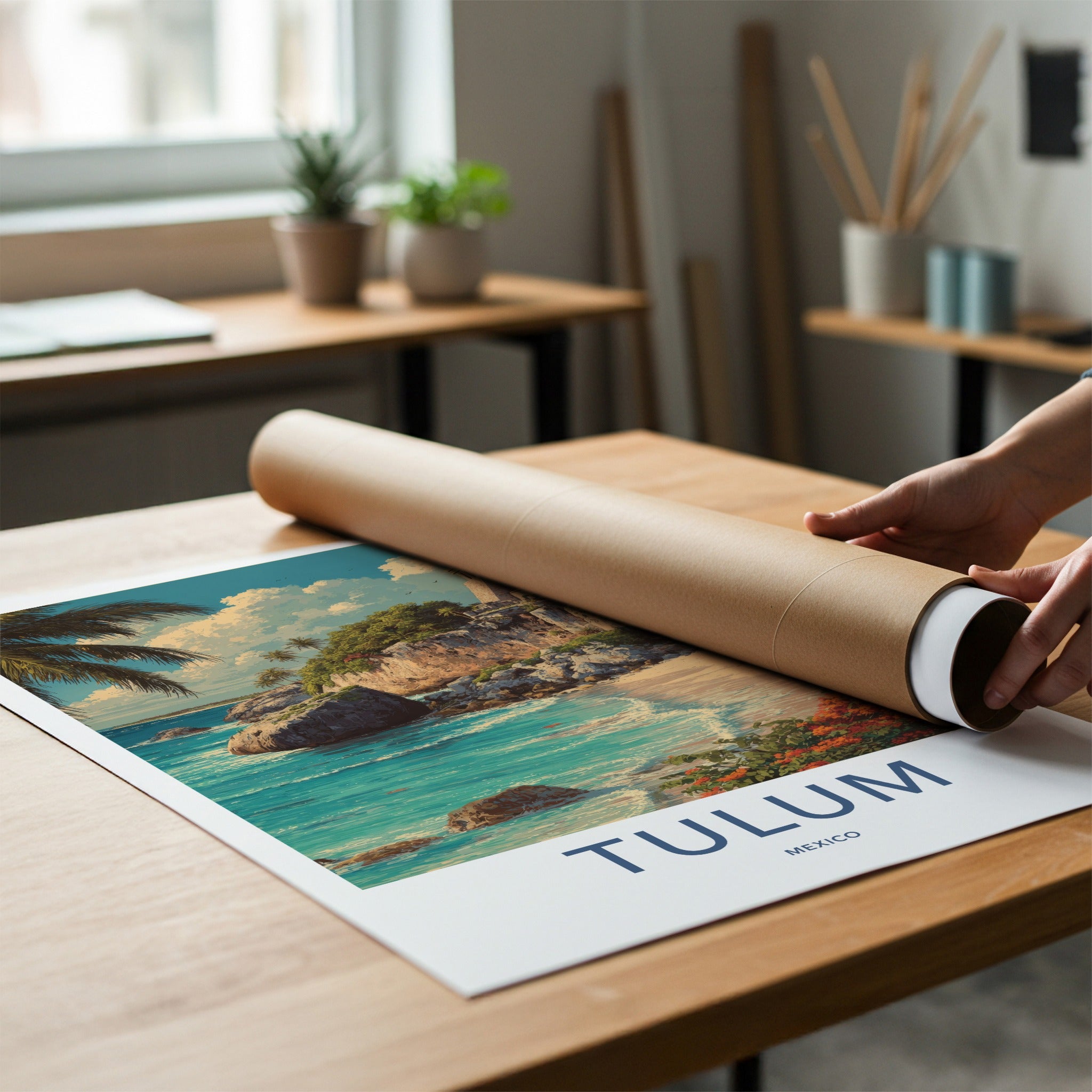 Tulum Poster - Mexico Travel Art - Coastal Ruins Palm Home Decor