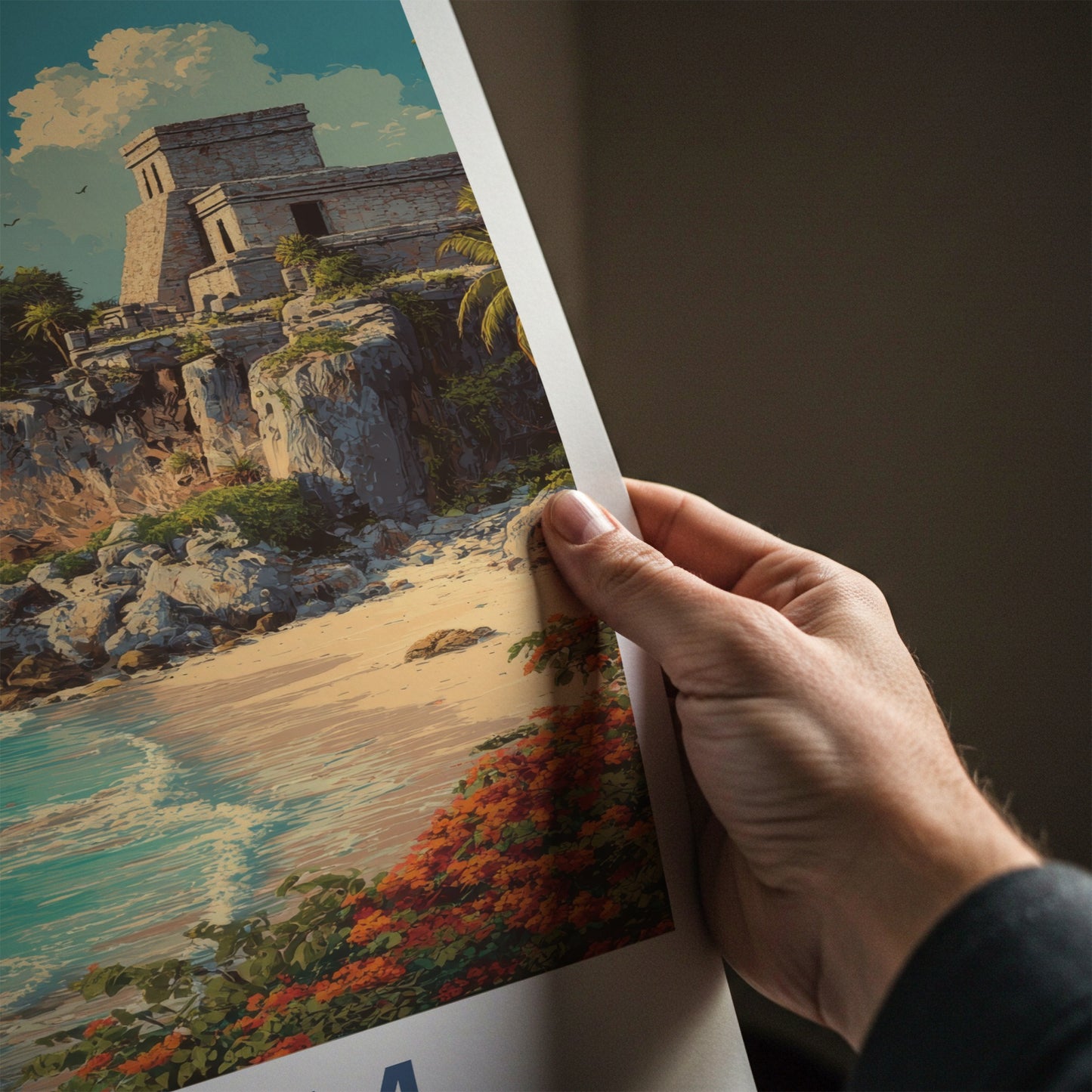 Tulum Poster - Mexico Travel Art - Coastal Ruins Palm Home Decor